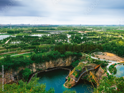 Photography aerial view of the pit on chenshan mountain