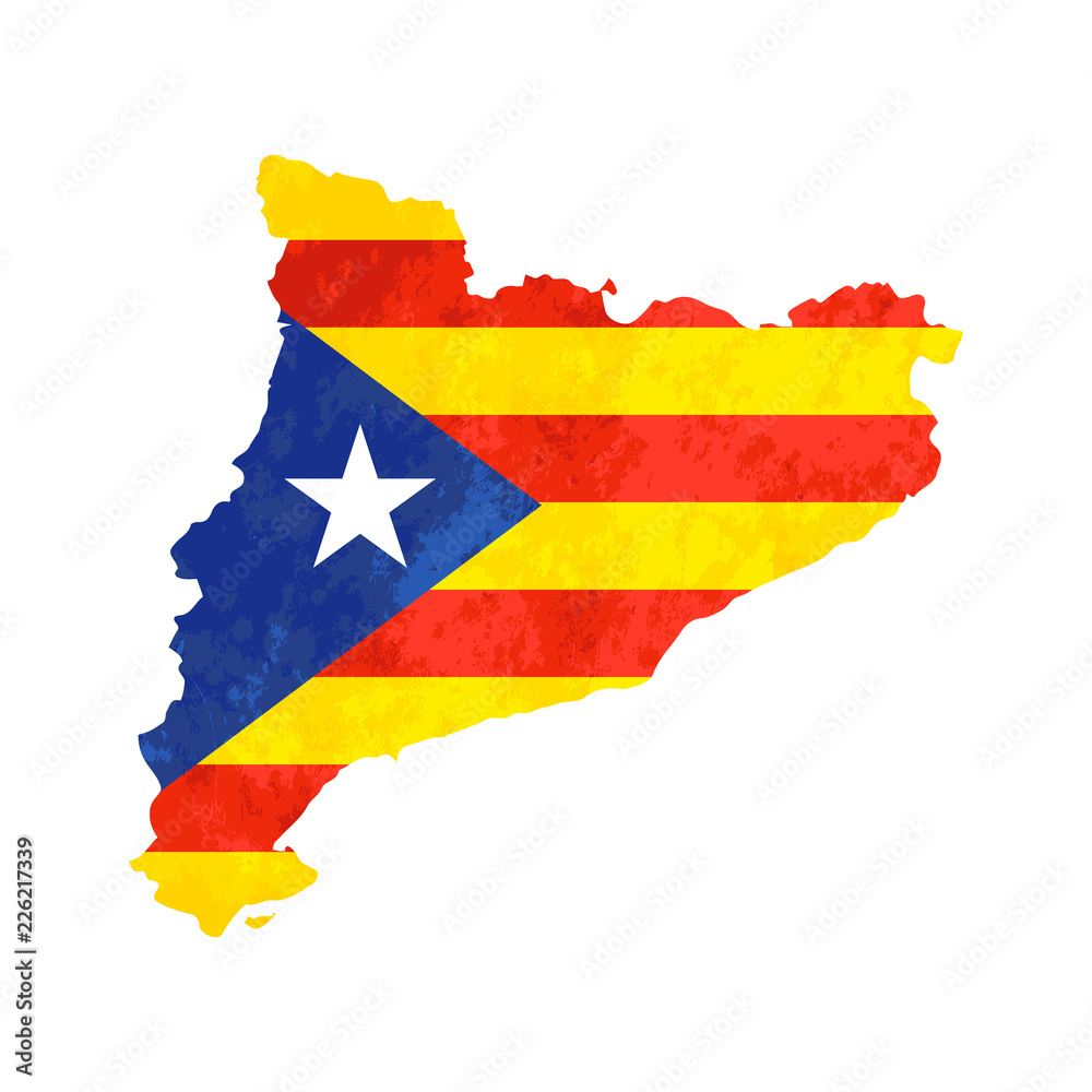 Obraz premium Catalonia country silhouette with flag on background, isolated on white
