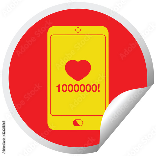 mobile phone showing 1000000 likes circular peeling sticker