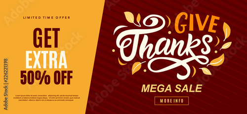 Thanksgiving Day sale web banner template. Give thanks promo offer