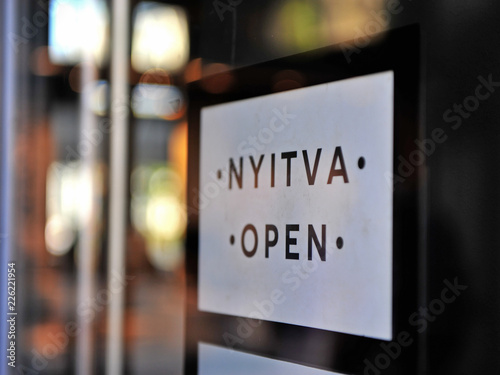 Photography Open sign in english and hungarian languages