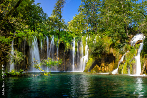 Beautiful waterfall in Plitvice Lakes National Park. Croatia