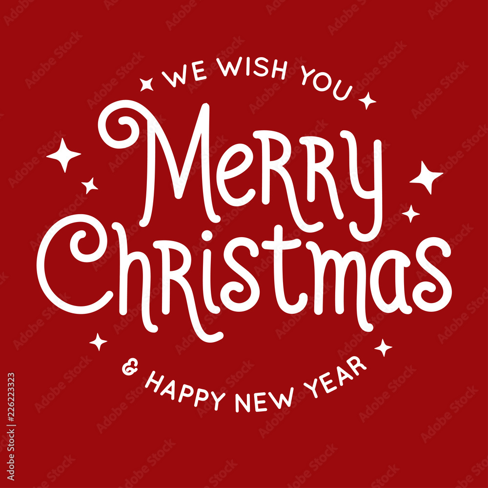 Merry Christmas and Happy New Year lettering template. Monochrome typography for Holiday Greeting Gift Poster. Winter holidays related typographic quote.