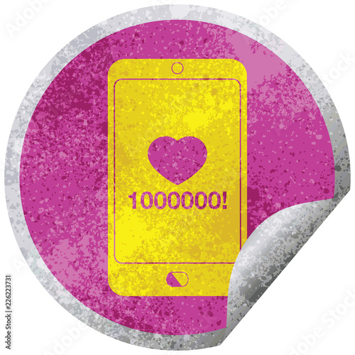 mobile phone showing 1000000 likes circular peeling sticker