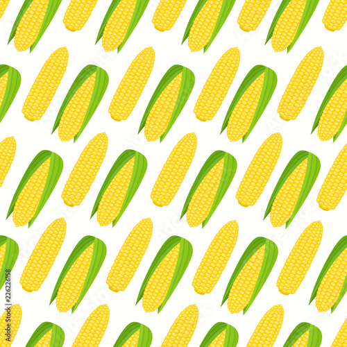 Vector seamless pattern with cartoon corn isolated on white.