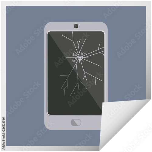 cracked screen cell phone graphic square sticker