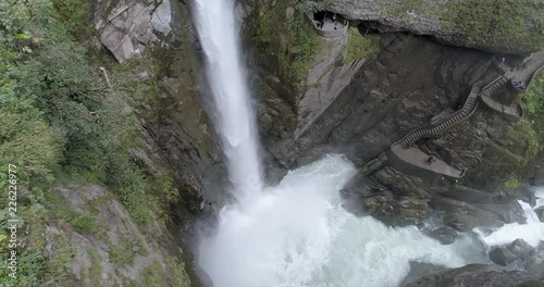 Banos, Ecuador / September 24, 2018 - Drone Pivot Bottom to Top of Pailon del Diablo (Devil's Cauldron)