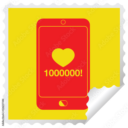 mobile phone showing 1000000 likes square peeling sticker
