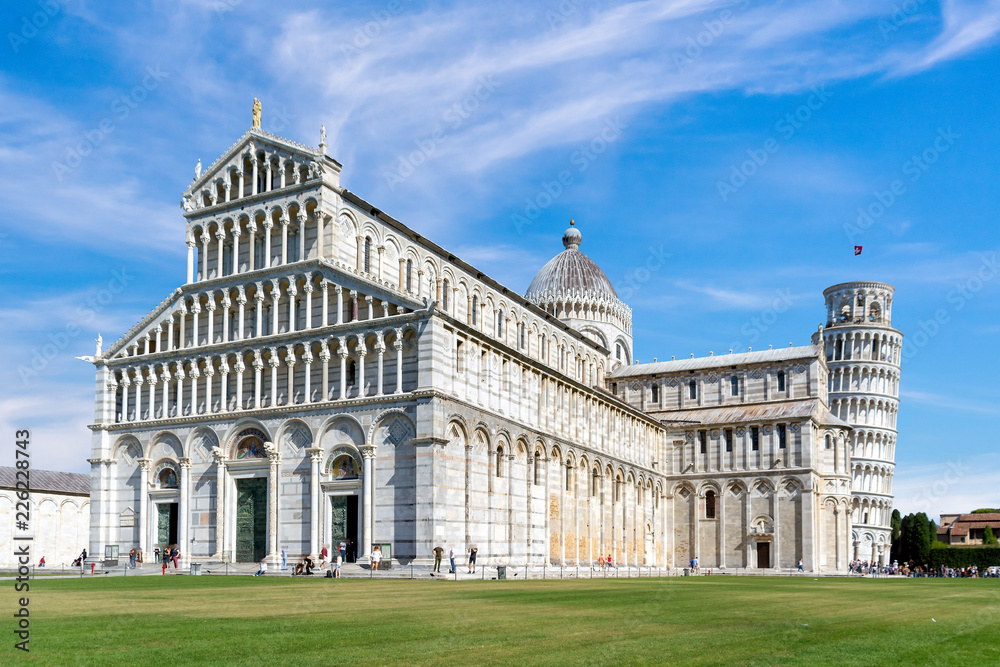 Pisa Cathedral with the Leaning Tower of Pisa in Italy.