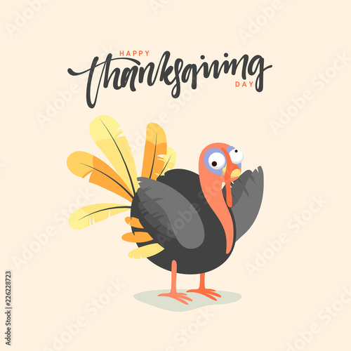Cartoon Turkey bird. Happy Thanksgiving Celebration. Funny character turkey