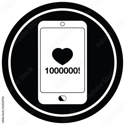 mobile phone showing 1000000 likes circular symbol