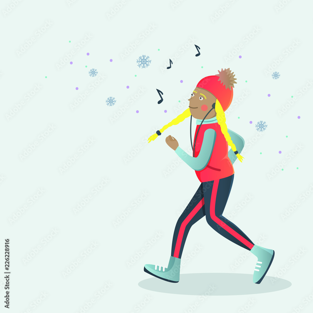 Girl running and listening to music