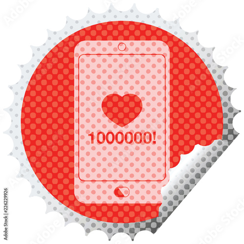mobile phone showing 1000000 likes circular peeling sticker