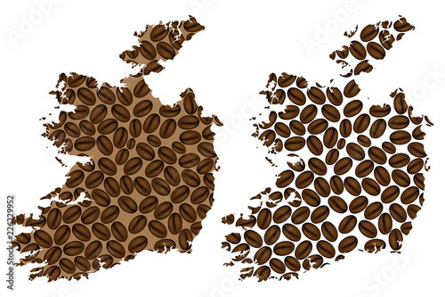 Ireland -  map of coffee bean, Republic of Ireland map made of coffee beans,