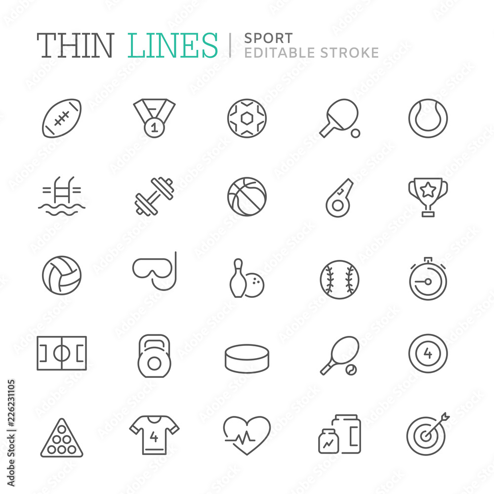 Collection of sport related line icons. Vector eps8