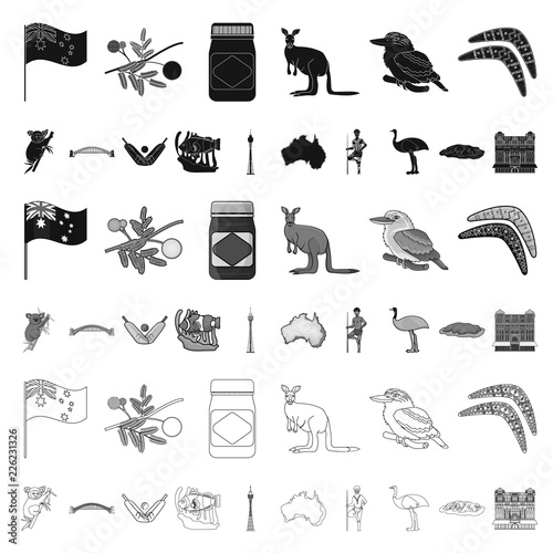 Country Australia cartoon icons in set collection for design.Travel and attractions vector symbol stock web illustration.