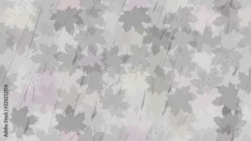 Flying maple leaves, raindrops. Autumn pattern. The idea of design of tiles, wallpaper, packaging, textiles, background.