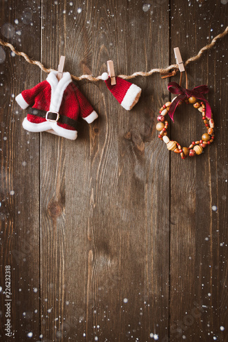 Christmas rustic background - vintage planked wood with free text space.