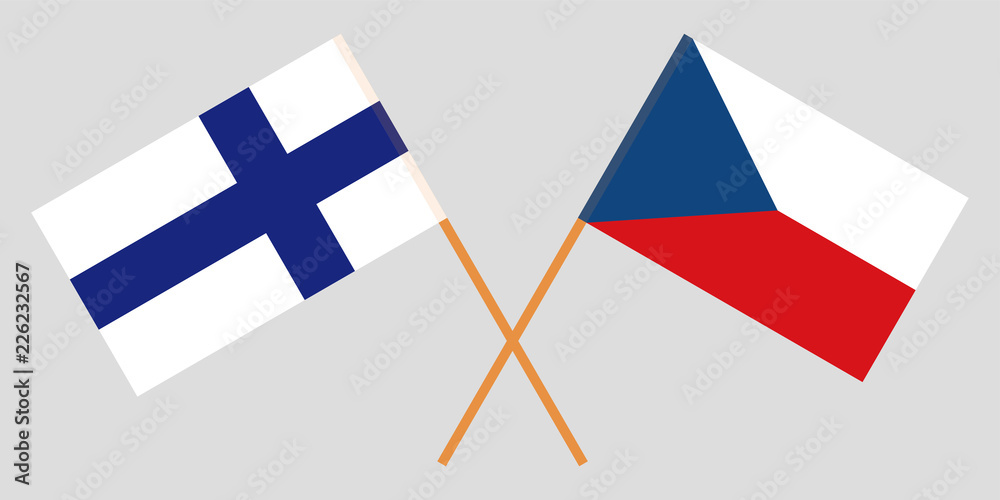 Crossed  flags of Czech Republic and Finland. Official colors. Correct proportion. Vector