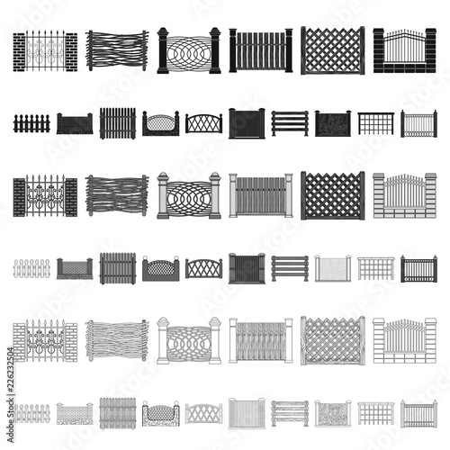 Different fence cartoon icons in set collection for design.Decorative fencing vector symbol stock web illustration.