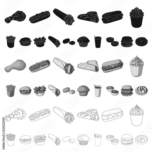 Fast food cartoon icons in set collection for design.Food from semi-finished products vector symbol stock web illustration.