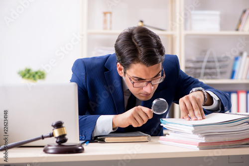 Young handsome judge working in court