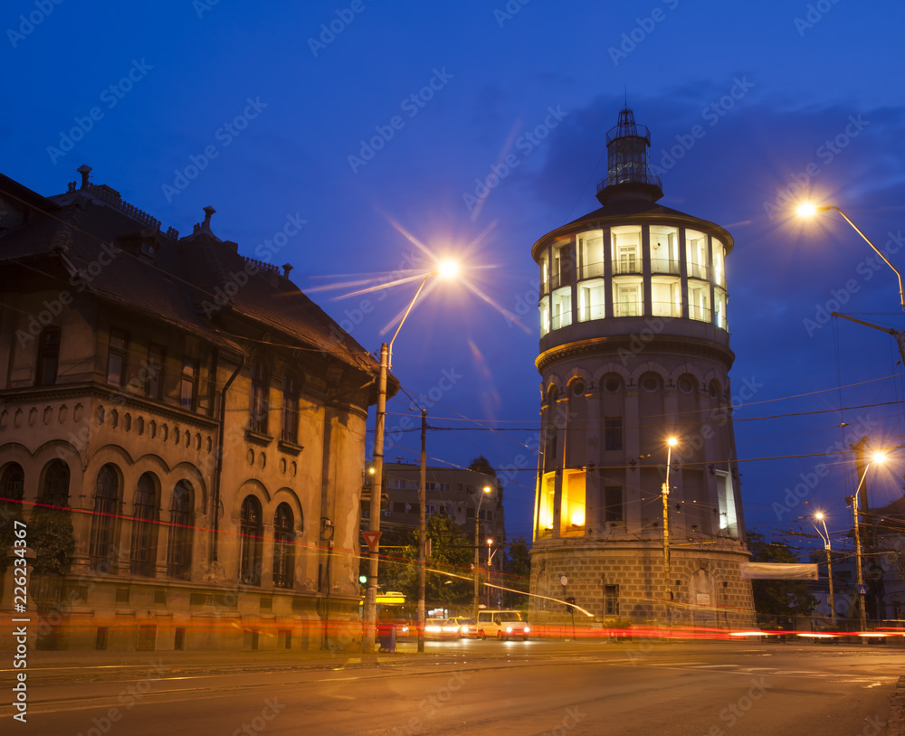 old watch tower in Bucharest city, night view