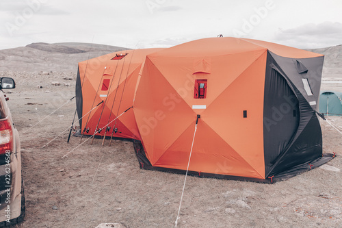 tourist tent camping in mountains