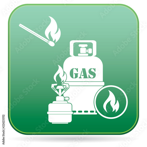 Camping stove with gas bottle icon vector
