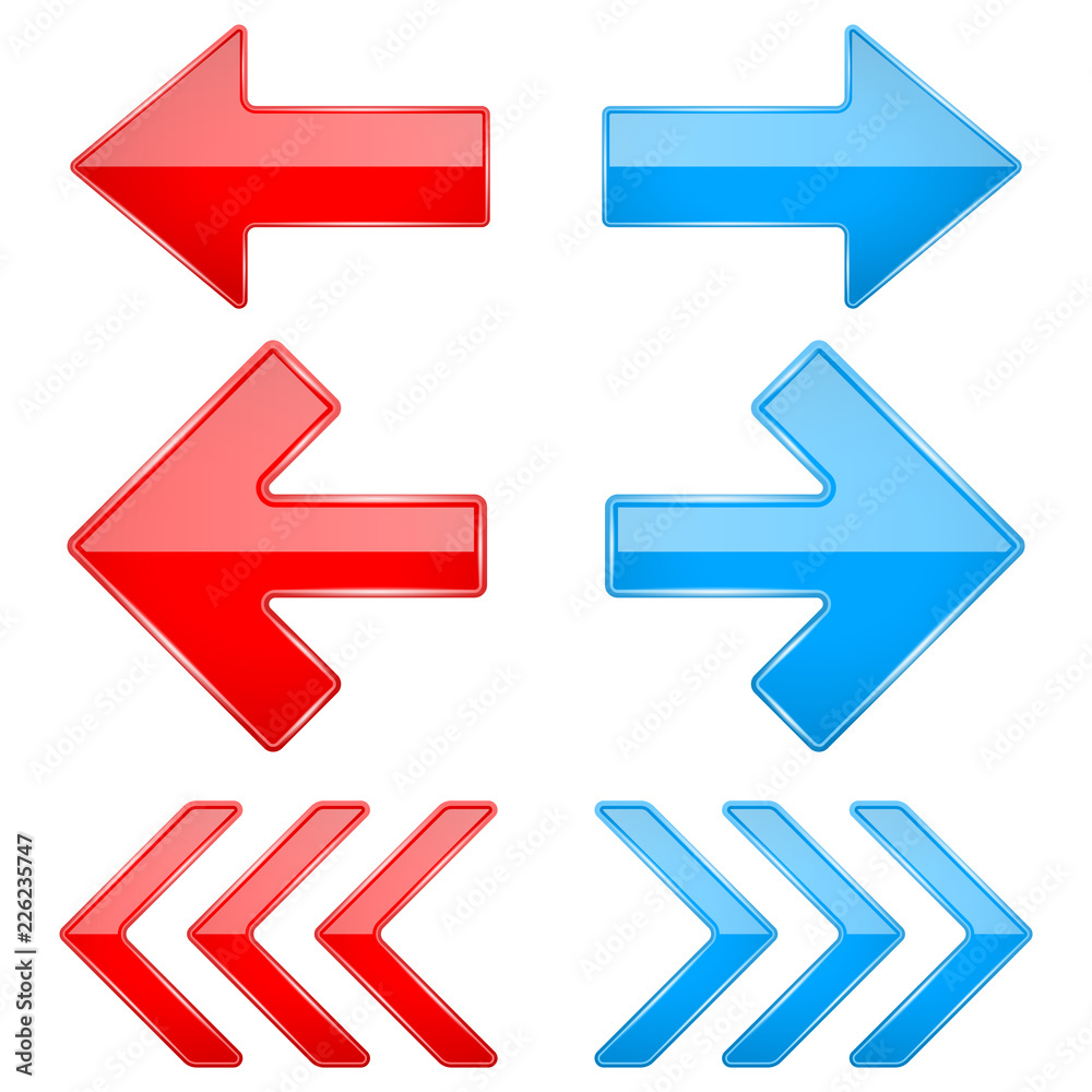 Red and blue shiny 3d arrows. Previous and Next icons Red and blue shiny 3d arrows. Previous and Next icons