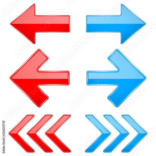 Red and blue shiny 3d arrows. Previous and Next icons