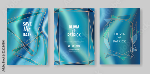 Wedding geometric geode or marble template, artistic covers design, colorful texture, realistic backgrounds. Trendy pattern, geometry brochure, save the date cards, graphic poster. Vector illustration