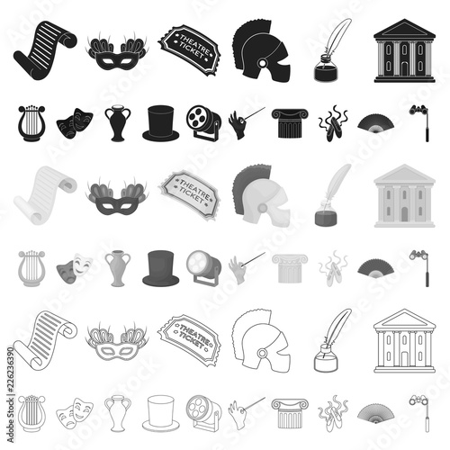 Theatrical art cartoon icons in set collection for design.Theater equipment and accessories vector symbol stock web illustration.