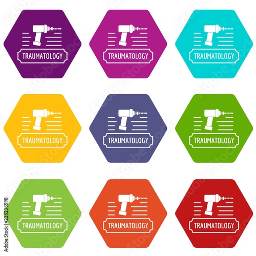 Correction traumatology icons 9 set coloful isolated on white for web