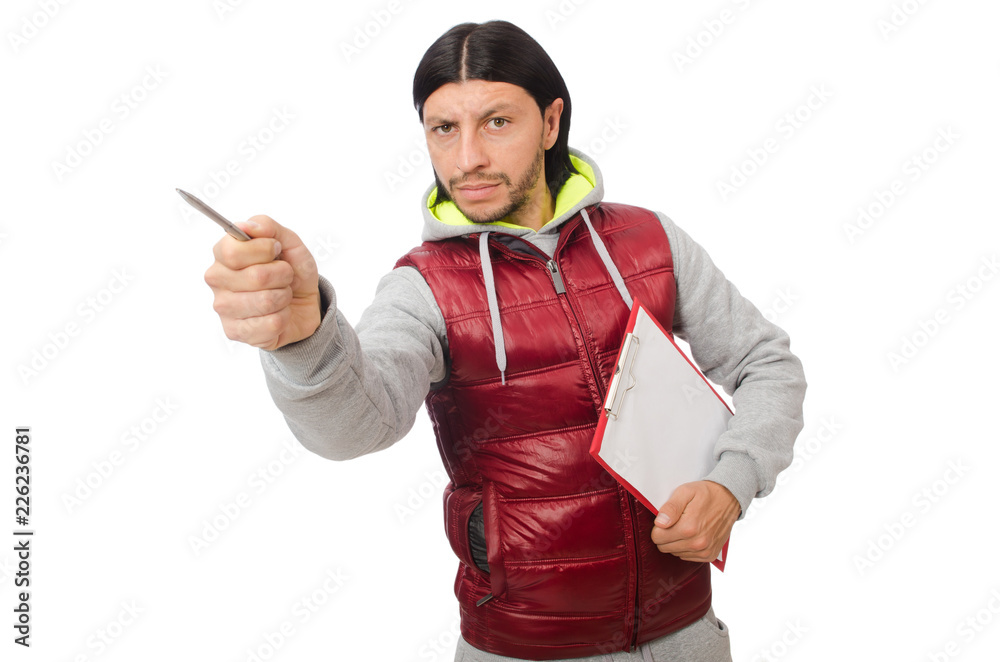 Young man exercising isolated on white background Young man exercising isolated on white background