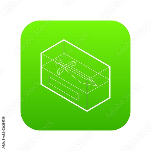 Sword in museum showcase icon green vector isolated on white background
