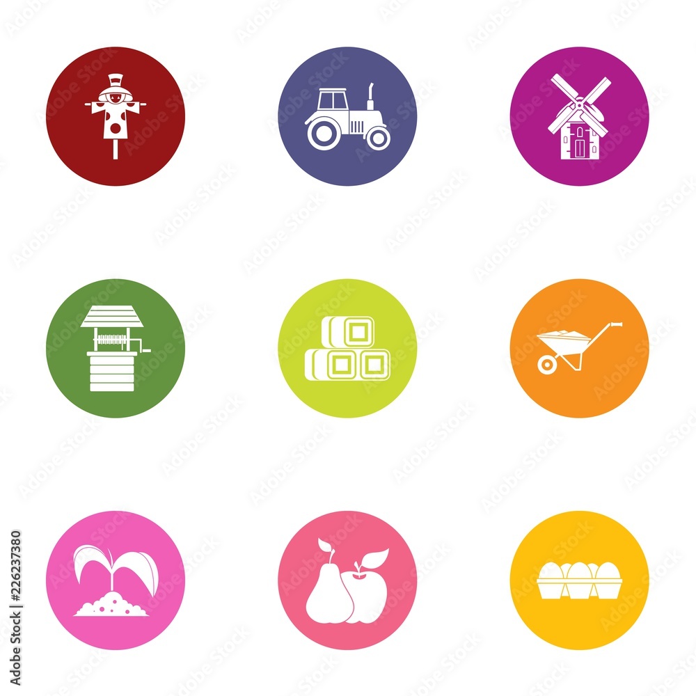 Field icons set. Flat set of 9 field vector icons for web isolated on white background Field icons set. Flat set of 9 field vector icons for web isolated on white background