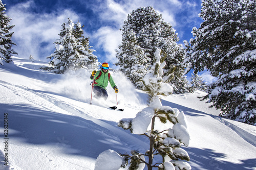 Offpiste skiing in deep powder snow