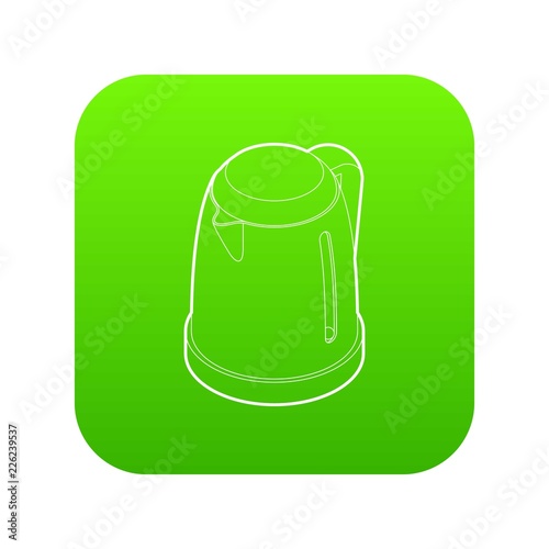 Electric kettle icon green vector isolated on white background