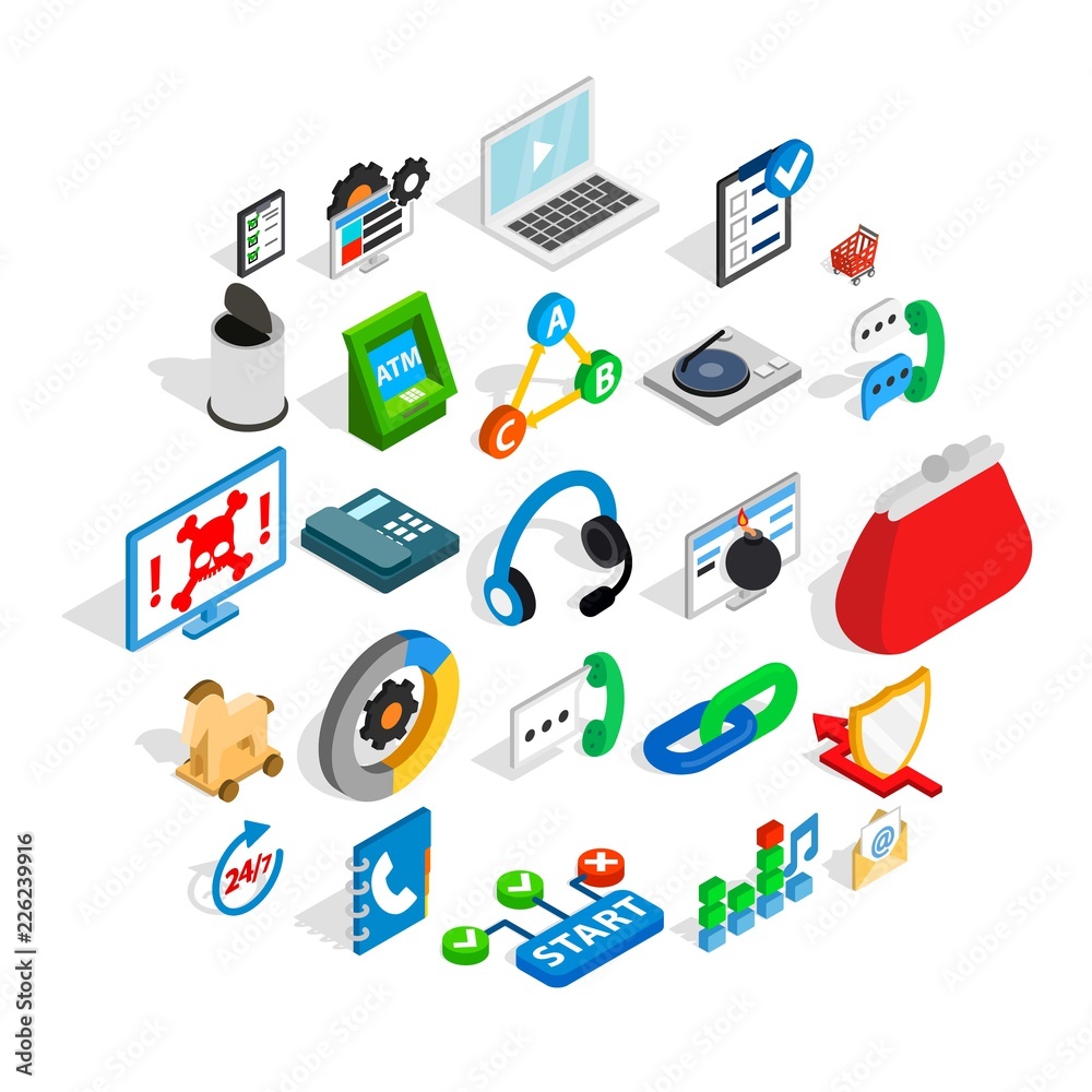 Support service icons set. Isometric set of 25 support service vector icons for web isolated on white background Support service icons set. Isometric set of 25 support service vector icons for web isolated on white background
