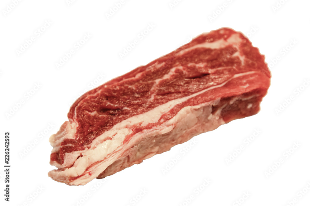 Raw marbled beef, brisket lying on white background. Isolated.