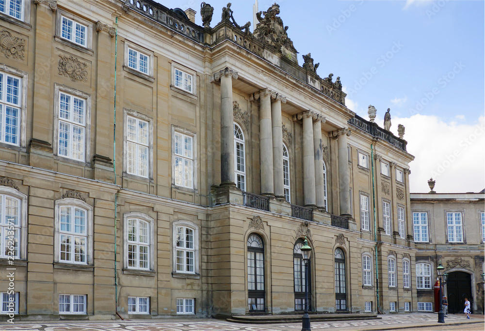 Copenhagen, Denmark, Amalienborg Palace. Amalienborg Palace in Copenhagen is the Royal residence and residence of the Danish Royal family. 