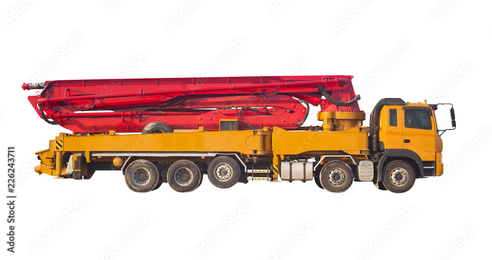 truck or machine with concrete pump for construction and industrial use isolated on white truck or machine with concrete pump for construction and industrial use isolated on white