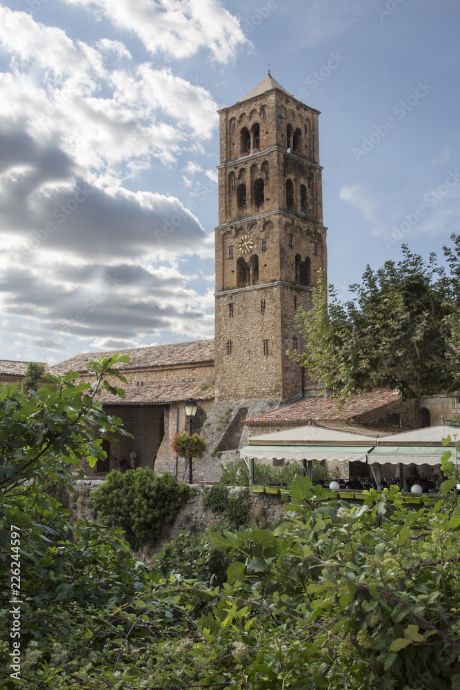 The tenth century village of Moustiers-Sainte-Marie in the Alpes-de-Haute-Provence with the tower of Notre-Dame-de-l'Assomption