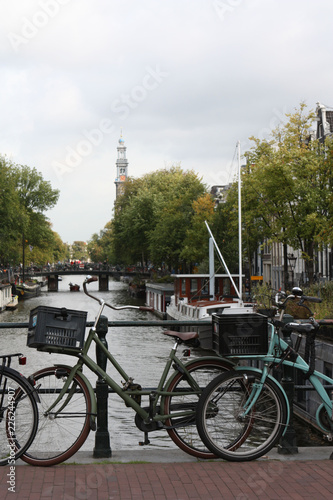 Bicycles on an Amsterdam bridge.