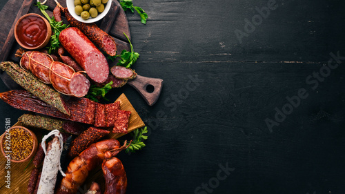 Obraz na plátně Assortment of salami and snacks