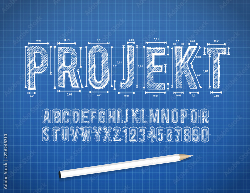 Blue Print sketch vector font