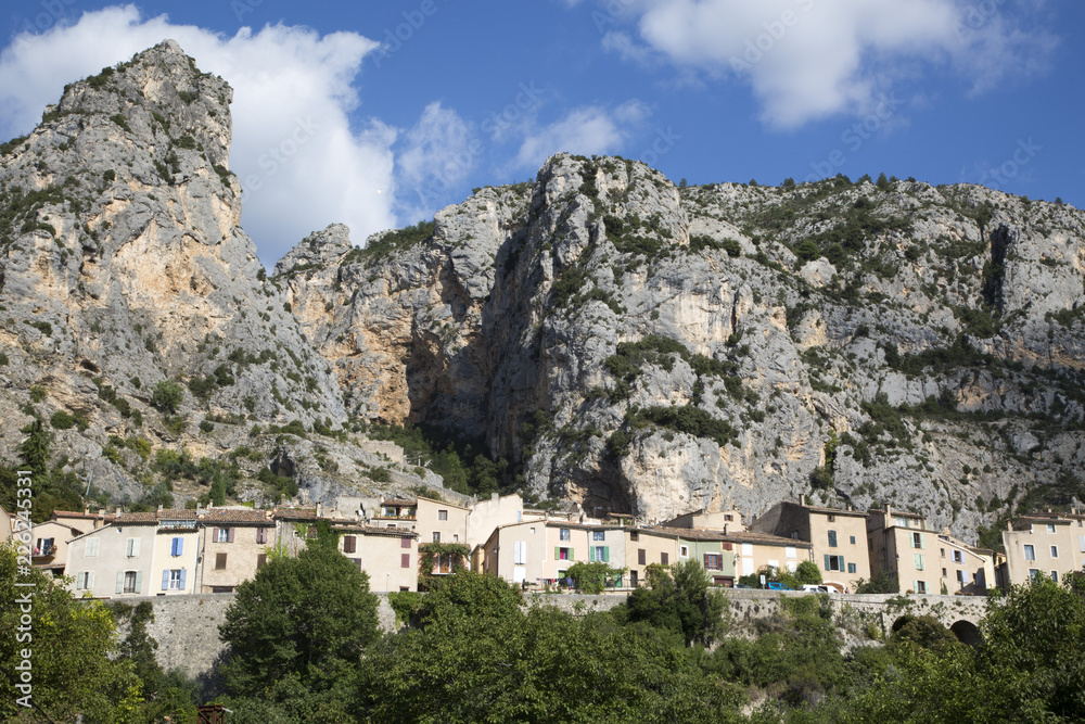 The tenth century village of Moustiers-Sainte-Marie in the Alpes-de-Haute-Provence. With the Etoile de Moustiers