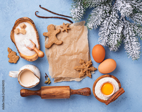 Ingredients for baking Christmas cookies.