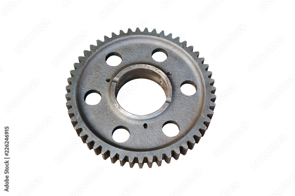 gear of the first transmission of the secondary shaft of the gearbox on an isolated white background gear of the first transmission of the secondary shaft of the gearbox on an isolated white background